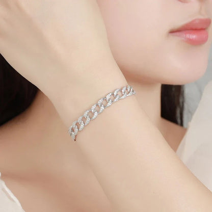 Full 1.2mm D Color Moissanite Cuban Chain Bracelet For Men Women S925 Silver Pass Diamond Test 8mm Wide Link Bracelets Gift