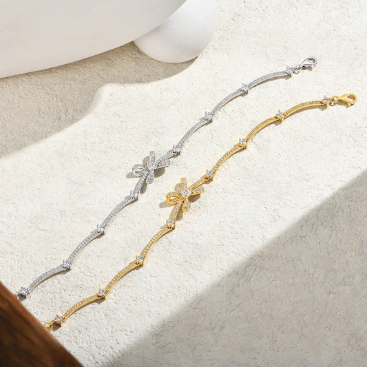 Bracelets femme en moissanite étoile Bow Star en argent S925 réglables 16+3cm, cadeaux bijoux de fiançailles élégants et romantiques pour elle