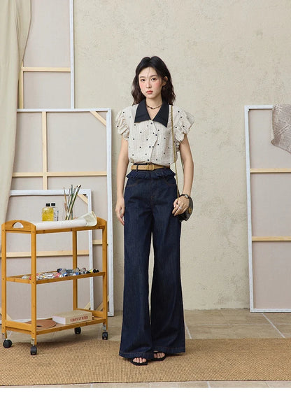 Summer Office Lady Blouses Women 2025 Short Sleeve Turn-down Collar Polka Dot Shirts Female Fashion Slim Tops MXE31C0776