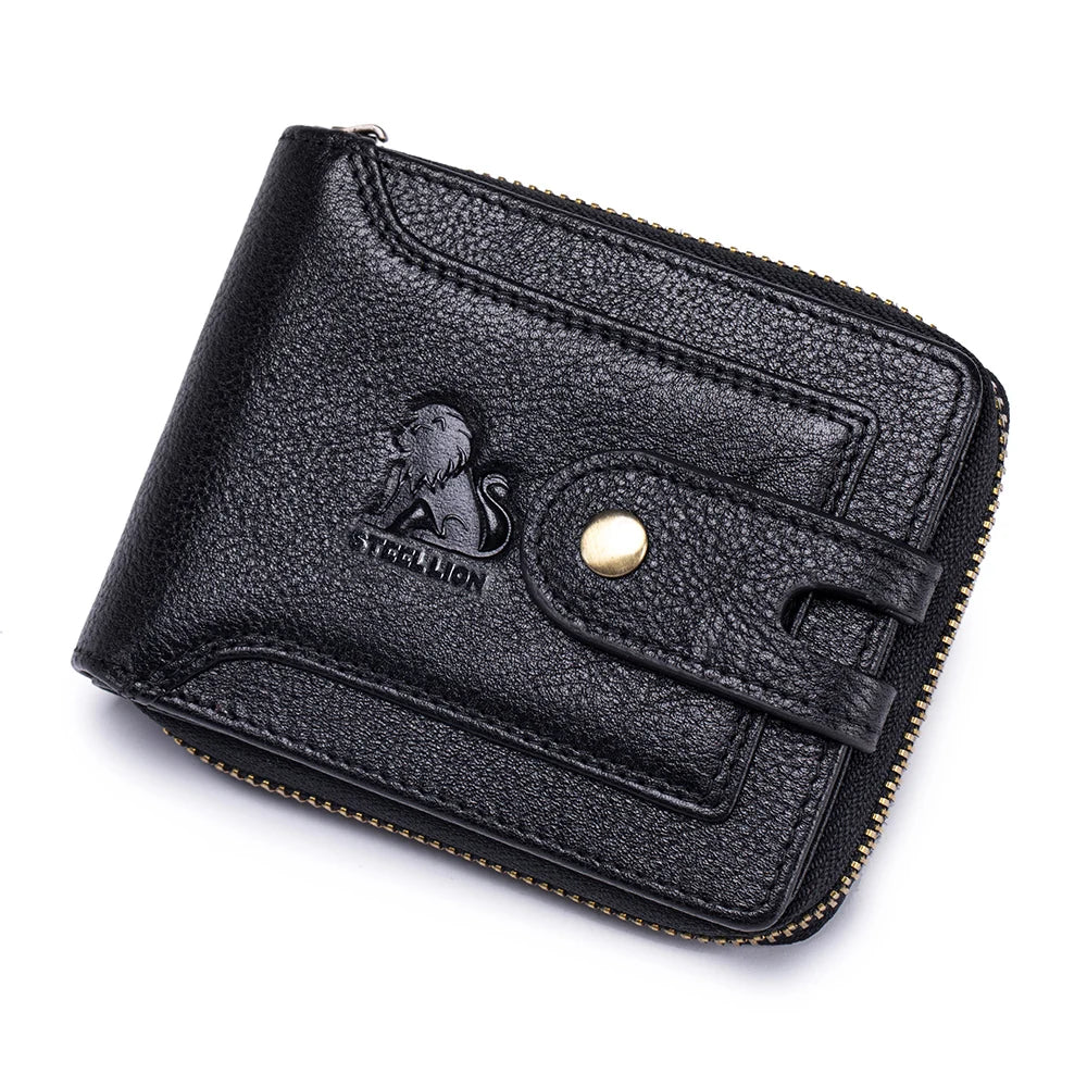 Genuine Leather Men's Wallet Top Layer Cowhide Multi-Card Slot Coin Purse Large Capacity with Photo Album Driver License RFID