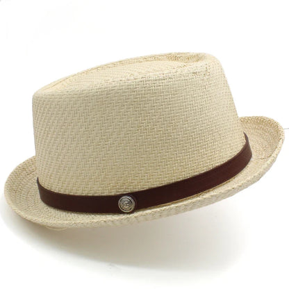 Men Women Straw Pork Pie Hats Summer Sunhat Boater Caps Sailor Sombrero Beach Fedora Trilby Outdoor Travel US Size 7 1/4 UK L