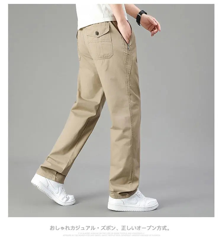 High Quality Men's Cargo Pants Elastic Waist Cotton Trousers Tacitcal Pants Spring Autumn Hiking Work Pants with Zip Pockets