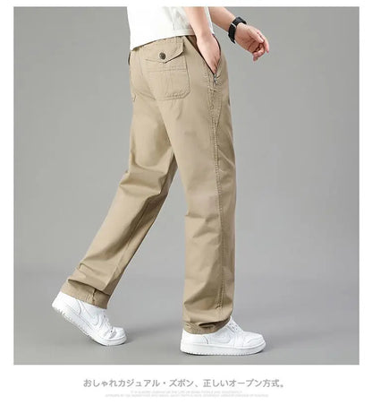 High Quality Men's Cargo Pants Elastic Waist Cotton Trousers Tacitcal Pants Spring Autumn Hiking Work Pants with Zip Pockets
