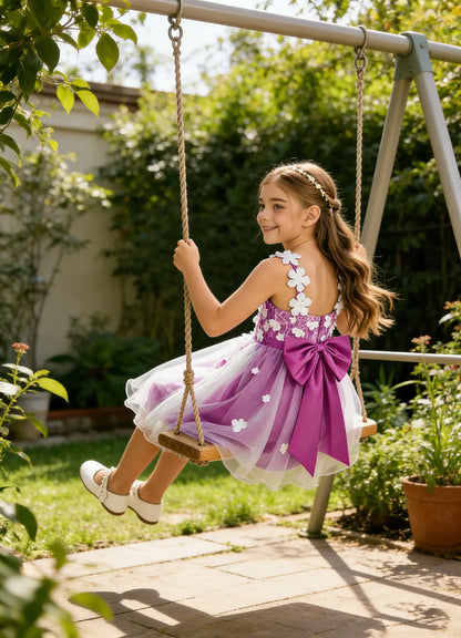 Snvdzo Princess Girls Lace Flower Girl Dress 3D Floral Sleeveless Tulle Princess Wedding Pageant Party Dresses 2026 with Big Bow