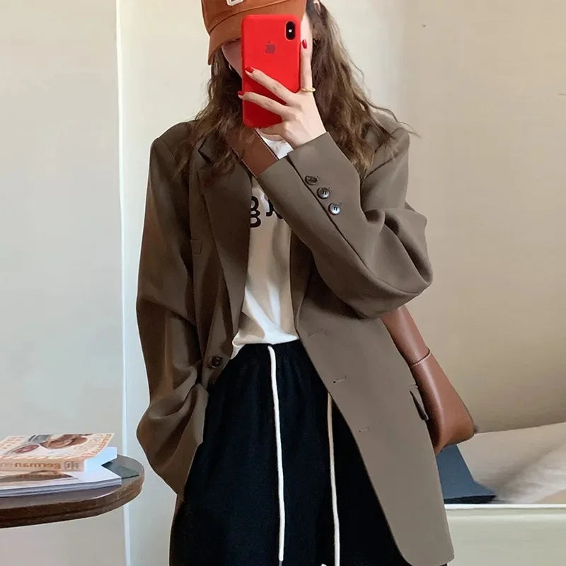 2025 New Spring Summer Elegant Office Lady Coat Loose Solid Thin Long Sleeved Women Blazer All-Match Casual Jacket