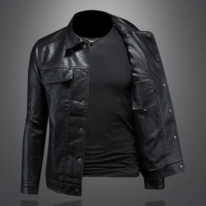 2024 Autumn and Winter New Men's Fashion Handsome with Solid Color Boutique Lapel Motorcycle Leather Coat Slim Fashion  M-5XL