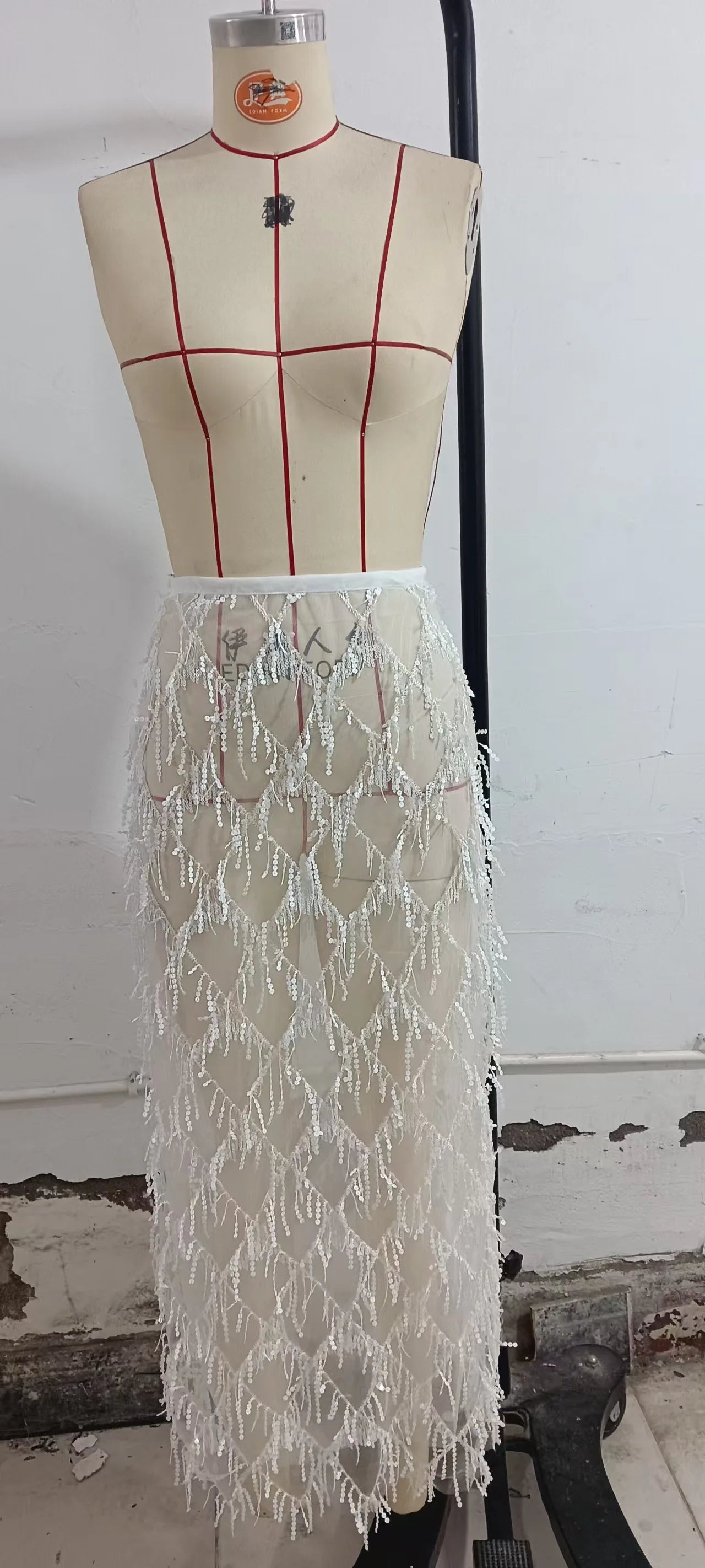 Elegant Club Party Perspective Half Skirt Tassel Sequin Spring Summer Skirt Fashion High Waisted Solid Color Women's Long Skirt