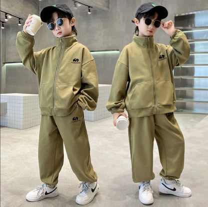 Boys Cotton Turtleneck Full Zip Sweatshirt Jacket+Sweatpant Workout Set School Kids 2PCS Tracksuit Children Jogger Outfit 5-16Yr