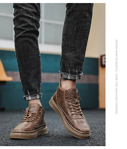 Men's boots autumn and winter warm plush outdoor casual boots workwear boots fashion versatile soft soled comfort leather boots