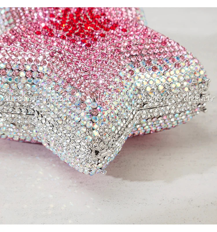 Star Shaped Crystal Evening Bags Women 2024 Boutique Gorgeous Gradient Colour Diamond Mini Clutch Purses Wedding Party
