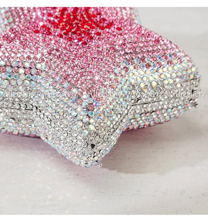 Star Shaped Crystal Evening Bags Women 2024 Boutique Gorgeous Gradient Colour Diamond Mini Clutch Purses Wedding Party