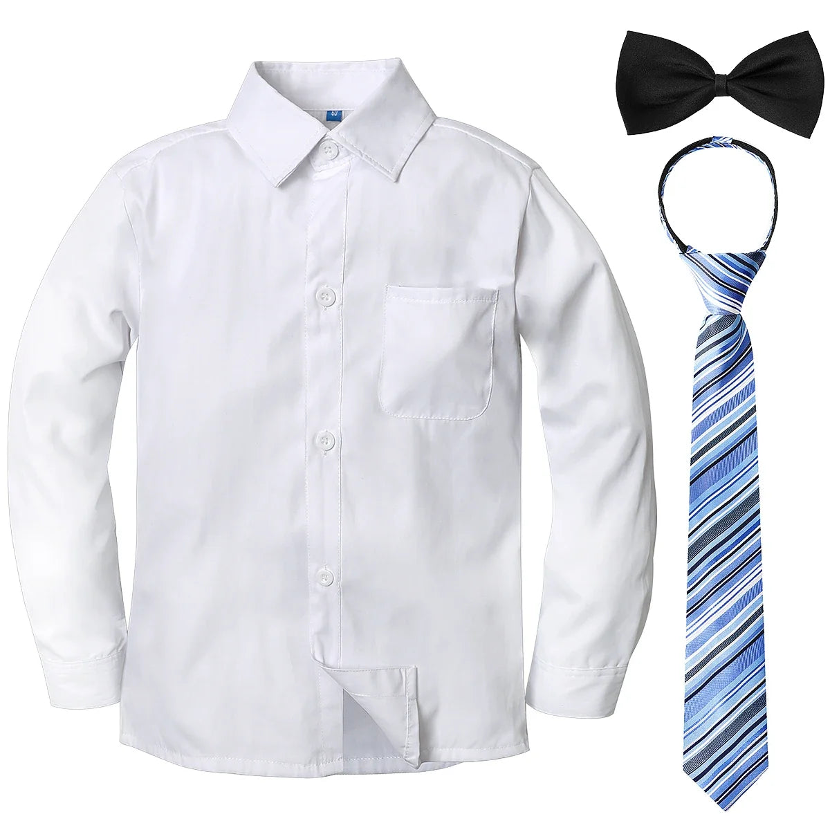 Boys Dress Shirt Kids School Uniform Long Sleeve with Bowtie Formal Gentleman Gift Perform Ceremony Clothes White 6 to 14 years