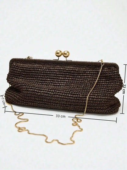 Fashion Kisslock Straw Bag Designer Clip Shell Woven Shoulder Crossbody Bags Handmade Summer Beach Bag for Holiday 2026