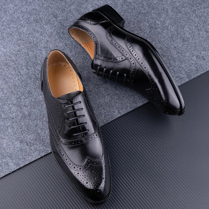 Fashion New Trend Oxford Shoe Mens Handmade Carving Craft Wedding Party Shoes Elegant Genuine Leather Lace Up Derby Shoes