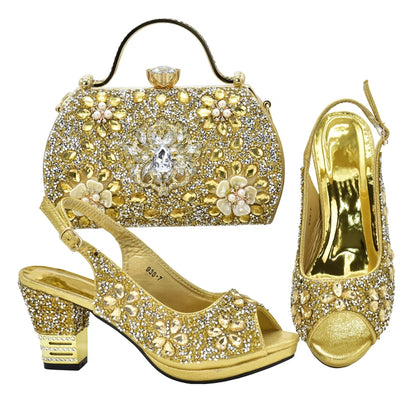 Italian Shoes and Bags Matching Set with Rhinestone Plus Size Shoes Luxury Italian Shoe and Bag Set 2026 Wedding Shoes Bride
