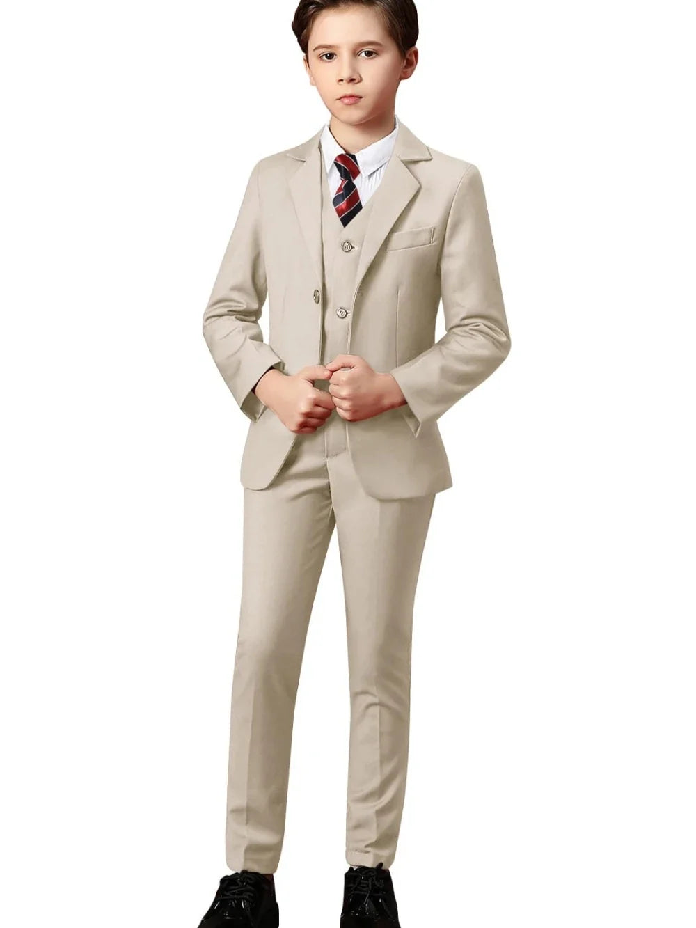 Boys Solid Suit Set 3 Pieces Perfect For Parties Smart Elegant Notched Lapel Kids Suits Wedding Ring Bearer Outfit 2-20T