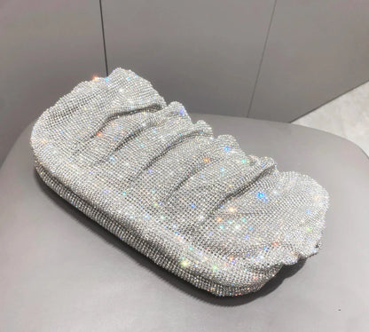 Shiny Handle Rhinestones Handmade Evening Clutch Bags New Folds Purses And Handbags Luxury Designer Wedding Party High Quality