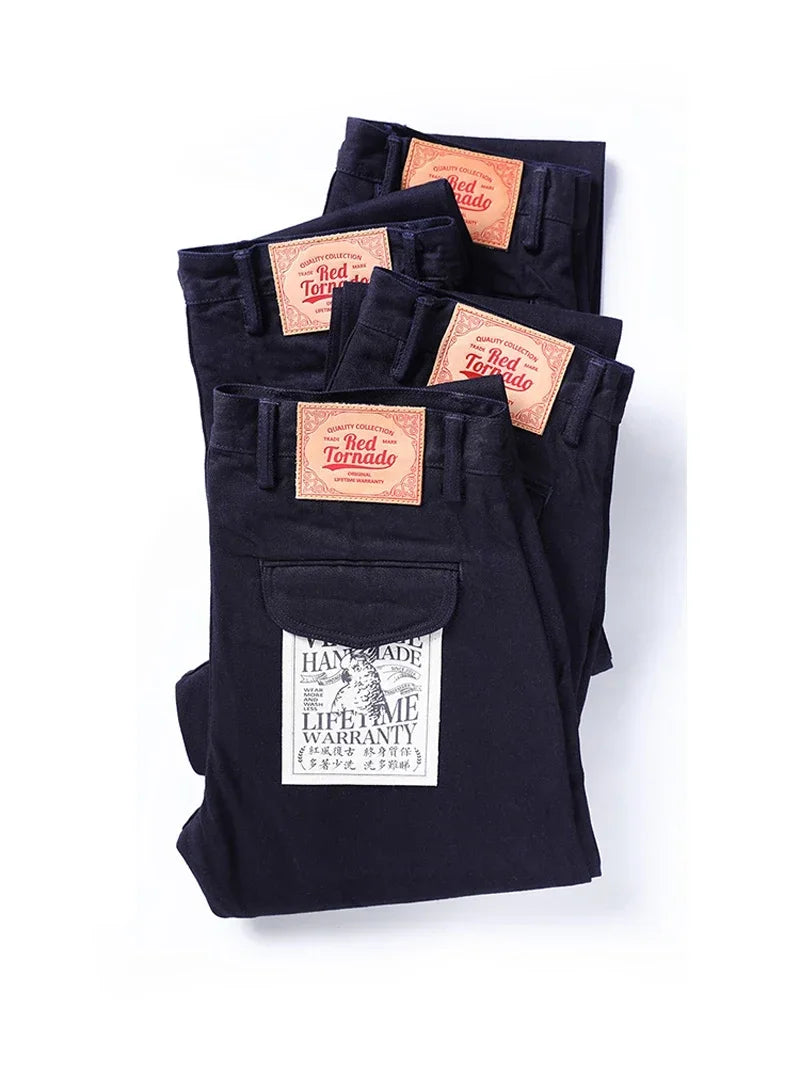 Blue-Black Officer Trousers Slim Straight Fit 14oz Indigo Selvedge Denim Jeans