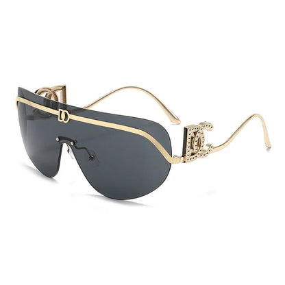 New Luxury Oversized Shield Sunglasses 2026 Gold Metal Brand Gradient Lens Sun Glasses UV400 Protection Trendy Shades Sunglass
