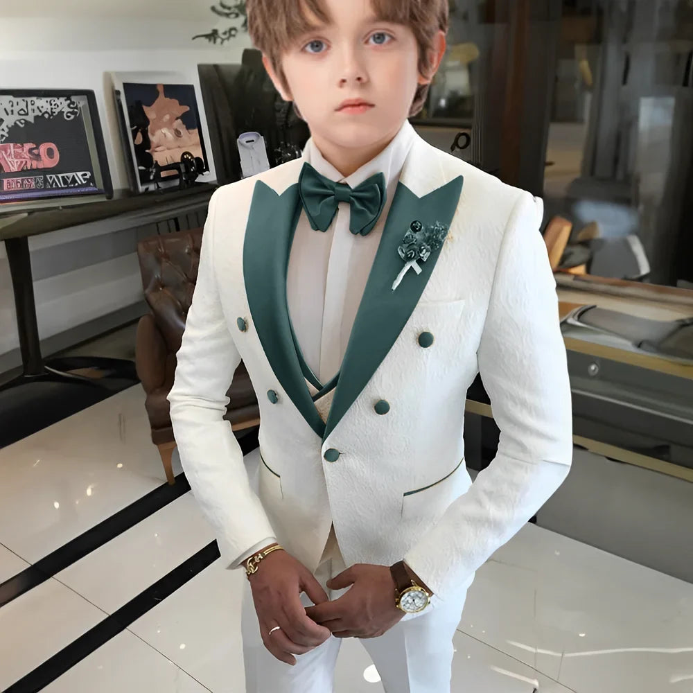 Jacquard Boys Suit Set 3 Pieces Wedding Guest Outfit,High Quality Peak Lapel Tuxedo For Kids,Children's Slim Fit Suits 2-20T