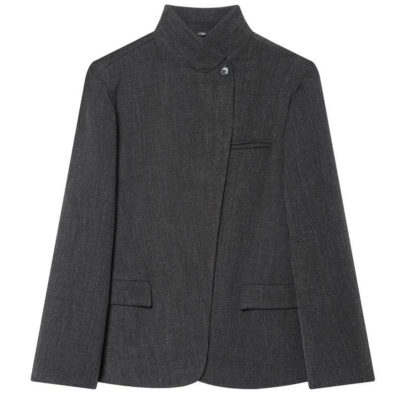 Woman 2025 Asymmetric Dark Grey Blazer Woman Autumn Women's Blazer Crop Long Sleeve Fitted Jacket Korean Popular Outerwears