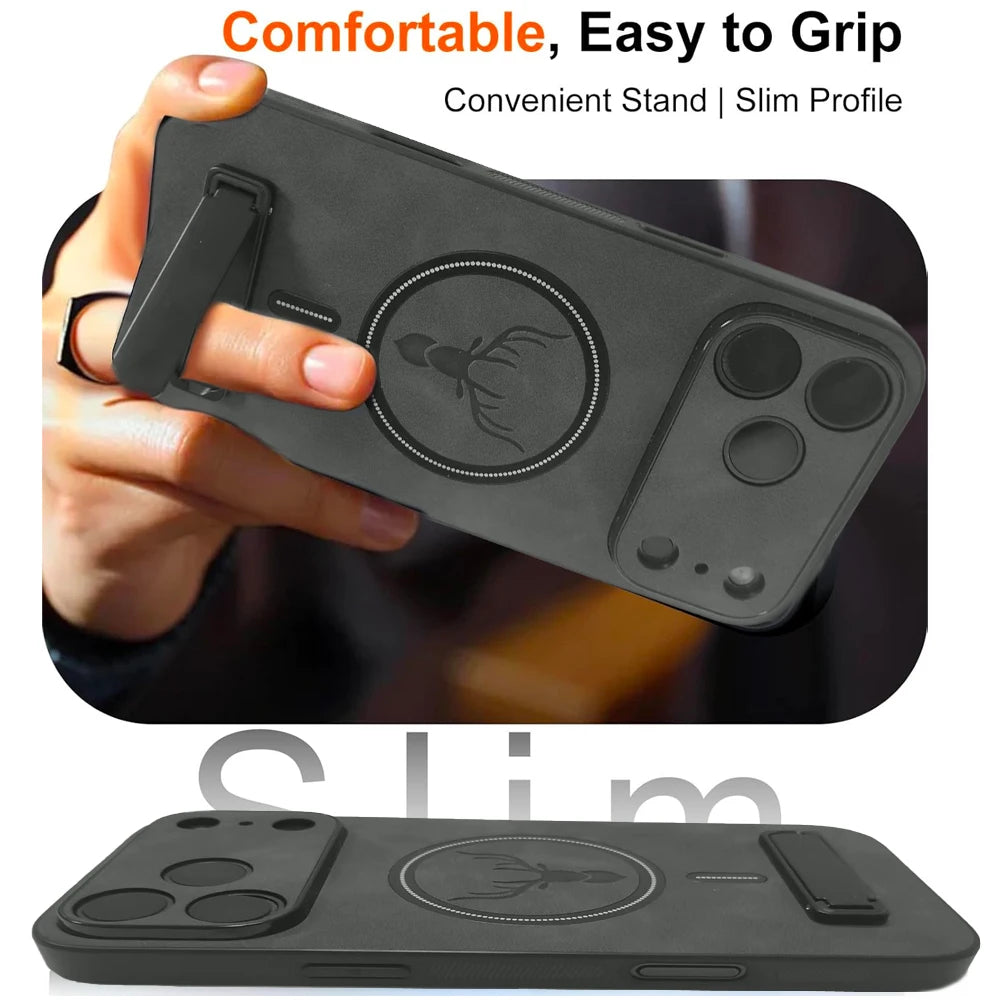 Magnetic Mobile Phone Case with Kickstand for iPhone 17 Pro Max 16 15 14 Plus 13 12 11 Stand Cases Back Cover with Holder