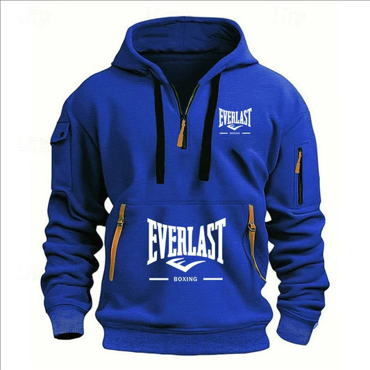 Fashion autumn and winter men's brand clothing multi-zipper design printed hoodie casual sweatshirt loose hooded jumper