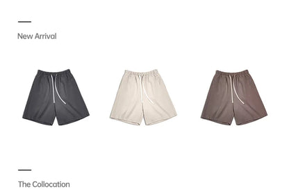 Men's 340g Heavyweight Casual Shorts Knitted Breathable Summer Shorts with Lightning Embroidered Sport Gym Short Pants