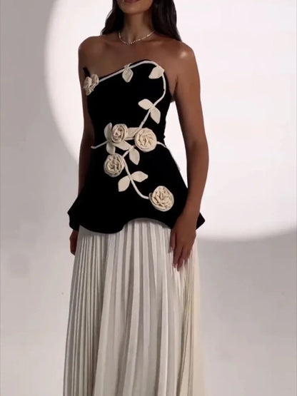 Elegant Evening Dresses Jersey Flowers Pleat Strapless A-line Long Dress Exquisite High Quality Prom Party Gown Women Customized