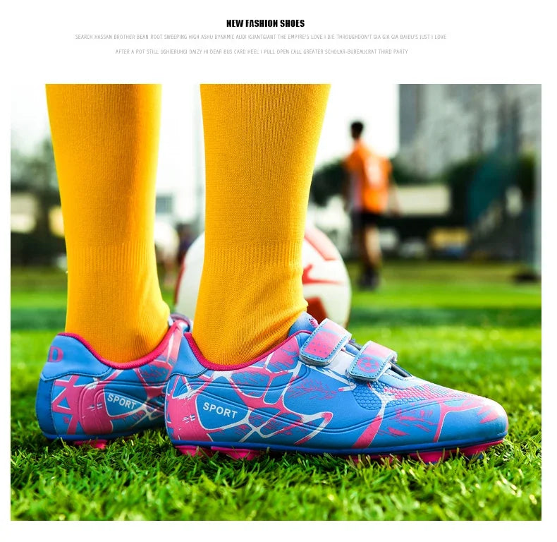 Kids Soccer Shoes Outdoor Non-Slip Football Sports Shoes Boy Training Shoes Child HOOK&LOOP Lightweight Children's Soccer Cleats