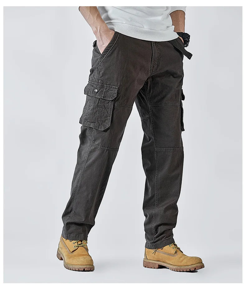 2026 Men's Cargo Pants Straight Leg Cotton Stretch Tactical Trouser Male Military Outdoor Camping Fishing Casual Work Wear Khaki