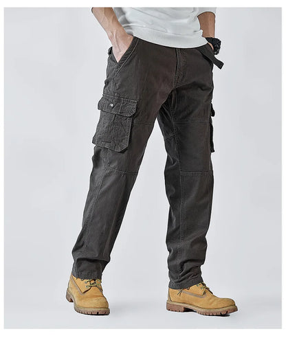2026 Men's Cargo Pants Straight Leg Cotton Stretch Tactical Trouser Male Military Outdoor Camping Fishing Casual Work Wear Khaki