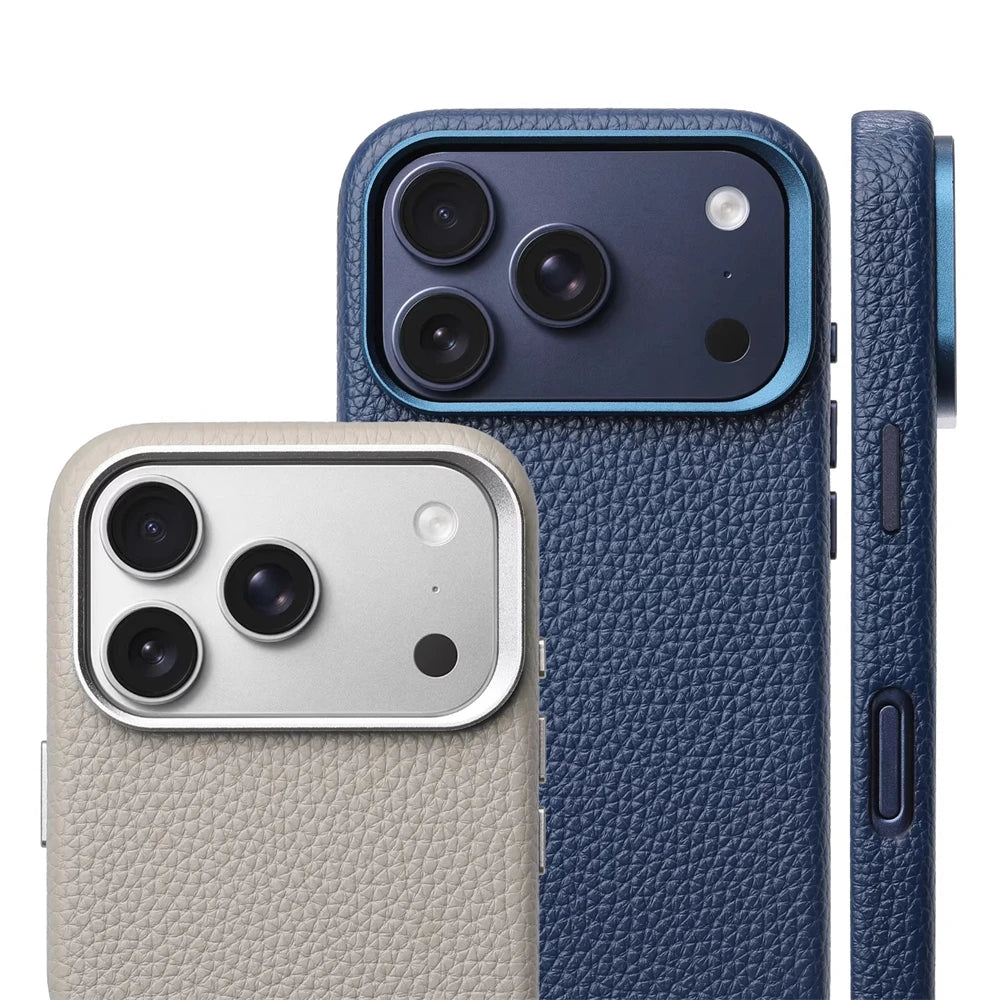Luxury Magnetic Lychee Texture PU Leather Case For iPhone 17 16 Pro Max 15 14 13 For Magsafe Alloy Lens Shockproof Bumper Cover