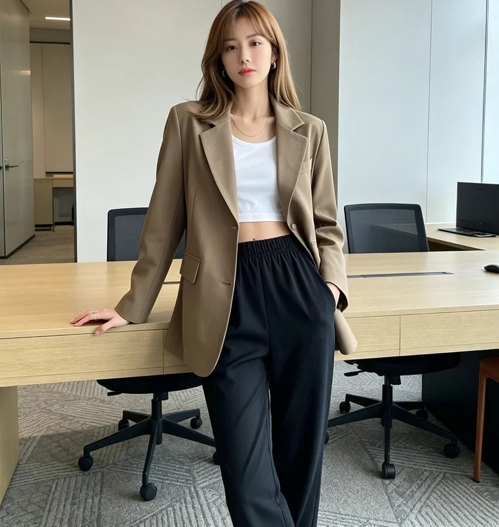 Chic Black Oversized Blazer for Women, Casual Office Lady Suit Jacket, Y2K Fashion Business Blazer, Spring Autumn Streetwear Out