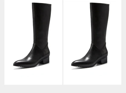 Italian Classic Men's Knee High Boots 5 Cm Heels Luxury Genuine Leather Comfortable Winter Warm Black Business Shoes Boots Man