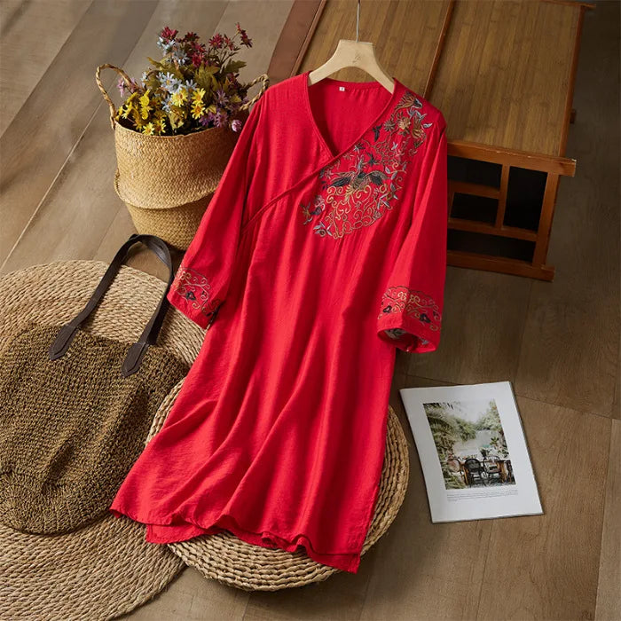 Embroidery Ethnic Style Fashion Clothes Vintage Cotton Linen Streetwear Harajuku Chinese Style Summer Dress for Women Clothing