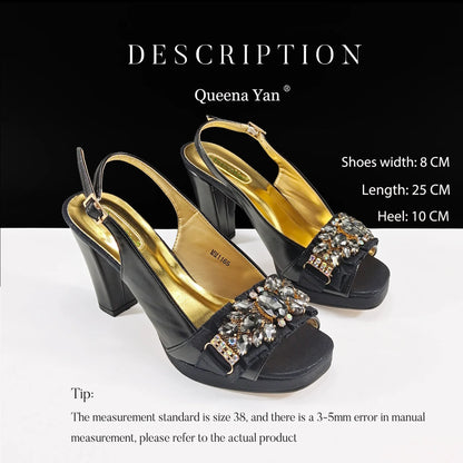 Spot goods INS Gold Color Elegant Women Heels Shoes and Bag Set Decoration Rhinestones Women High Heels Shoes