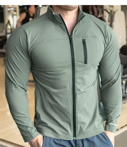 Quick Drying Clothes Men Autumn Sports T-shirt Stand Neck Loose Long Sleeved Outdoor Running Tracksuit Breathable Half Zip Top