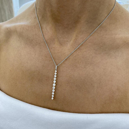 Sparkling 11-Stones Moissanite Diamond Necklace  for Women 14K Gold Filled Long Drop Pendant Necklace Glamour Jewelry Gift