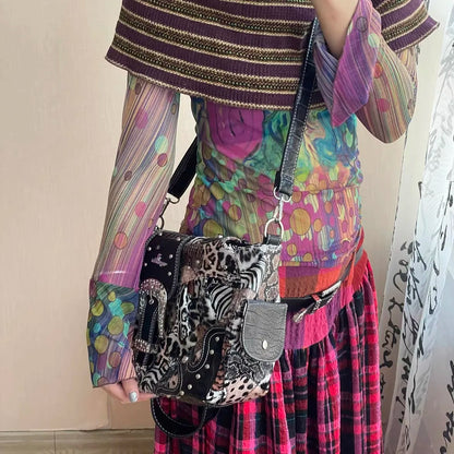 Women Handbag Stitching Leopard Top-handle Shoulder Bag PU Dumpling Pack Multi-pockets Shoulder Bags Phone Money Pack