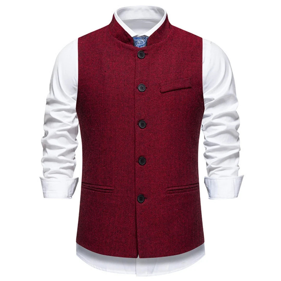 Men Vest Brown Herringbone Height Collar Single Button Waistcoat For Wedding Business Work Office Daily Casual Men Suit Vest