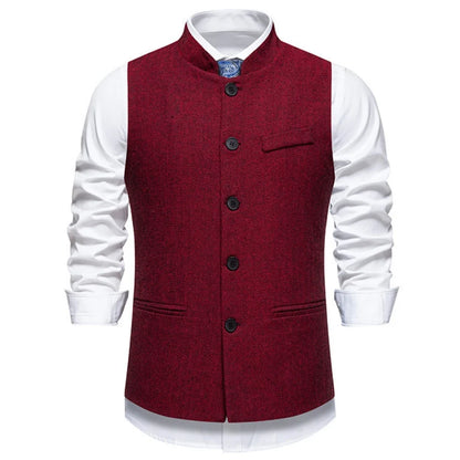 Men Vest Brown Herringbone Height Collar Single Button Waistcoat For Wedding Business Work Office Daily Casual Men Suit Vest