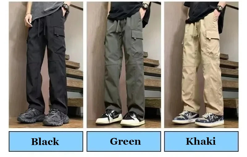 Summer Straight Cargo Pants Mens Multi-Pocket Work Casual Sweatpant Fashiom High Street Outdoor Casual Breathable Loose Trousers