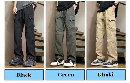 Summer Straight Cargo Pants Mens Multi-Pocket Work Casual Sweatpant Fashiom High Street Outdoor Casual Breathable Loose Trousers