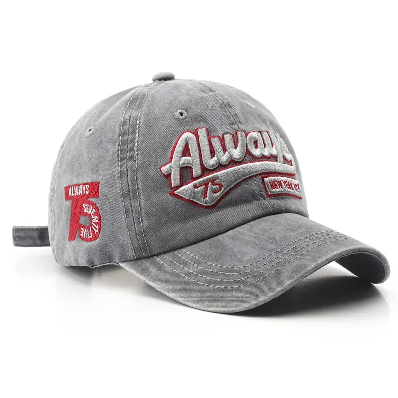 2025 Spring/Summer Unisex Cotton Baseball Cap Vintage Washed with Alphabet  ALWAYS Embroidery - Hip-Hop Inspired Snapback Design
