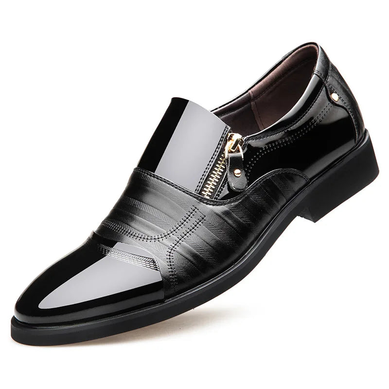 New autumn men's leather shoes Sharp pointed outdoor anti slip flat Fashion Business Zipper Footwear Casual comfort male shoes