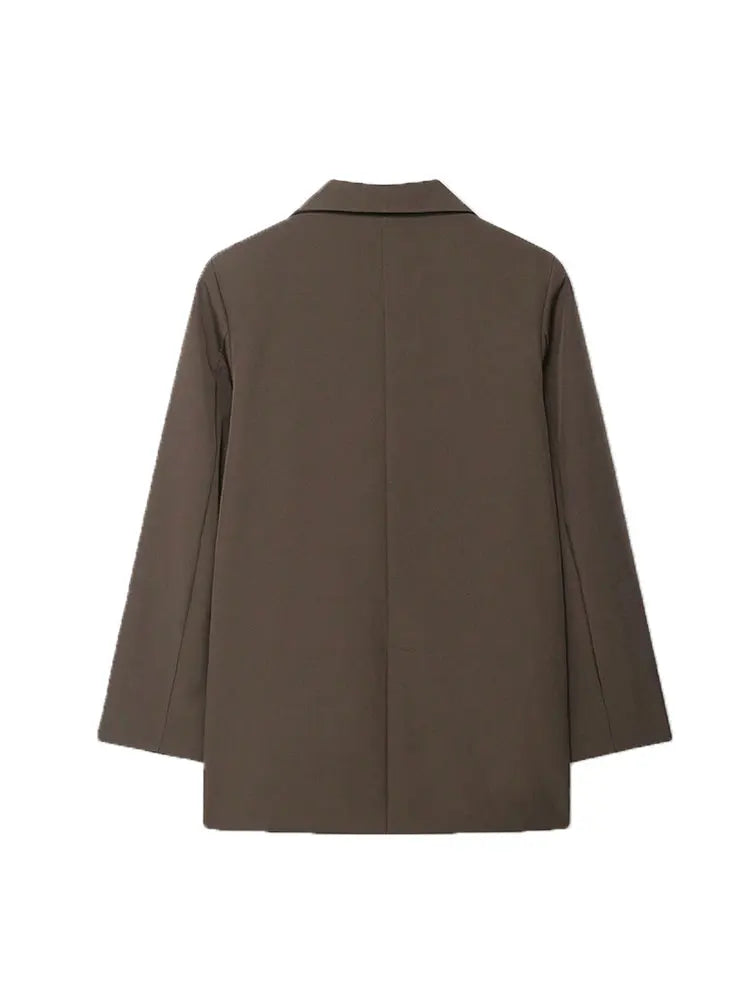 Women's Double-Breasted Solid Color Blazer Coat Long Sleeve Office Wear for Spring Autumn Winter Old Money Style