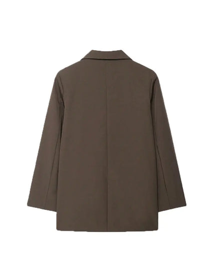 Women's Double-Breasted Solid Color Blazer Coat Long Sleeve Office Wear for Spring Autumn Winter Old Money Style