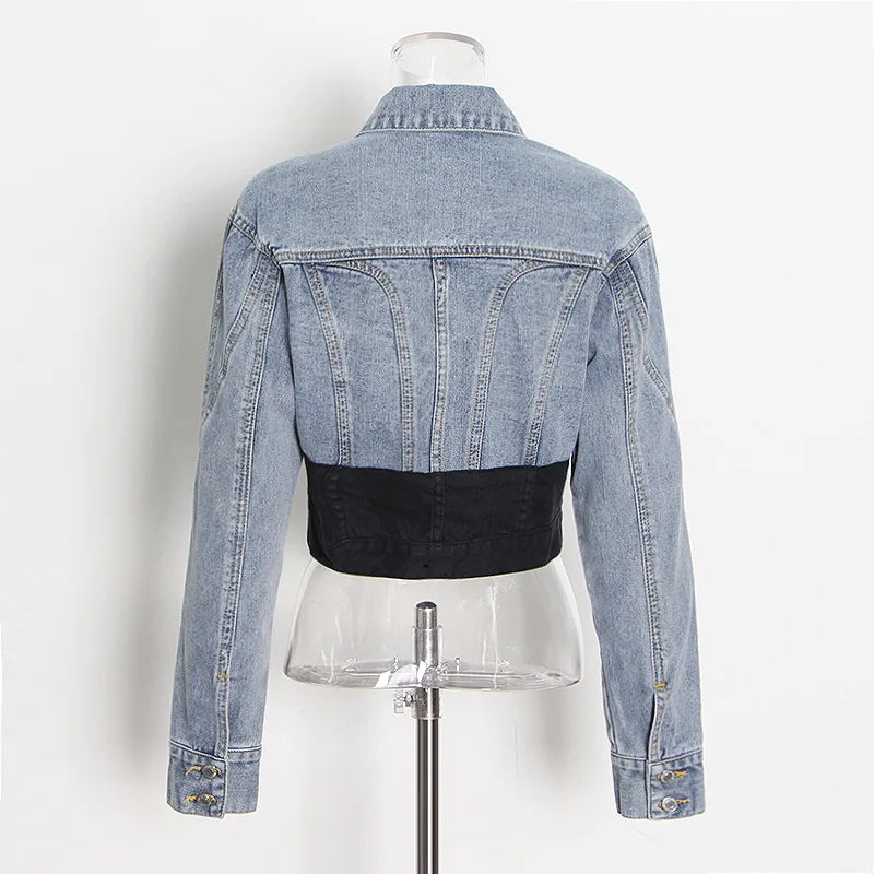 Jeans Women Pencil Pants 2023 Fashion High Waist Contract Color Patchwork Split Long Denim Pants Elastic Skinny Trousers