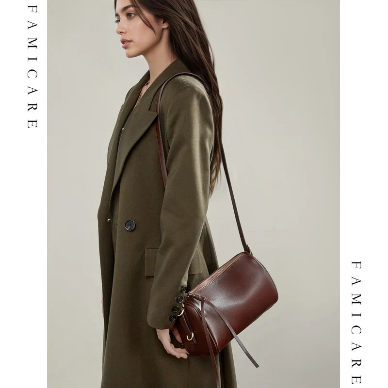 Minimalist Lady Soft Genuine Leather Pillow Crossbody Bag Women's Convertible Shoulder Bags 2026 New Chic Solid Color Handbag